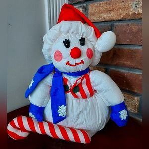 International Silver Co 1993 Poly Nylon Pluff Snowman Clown Face Stuffed Figure